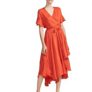 MAJE Retta V-neck Ruffled Crepe Wrap Dress (US Size XL)